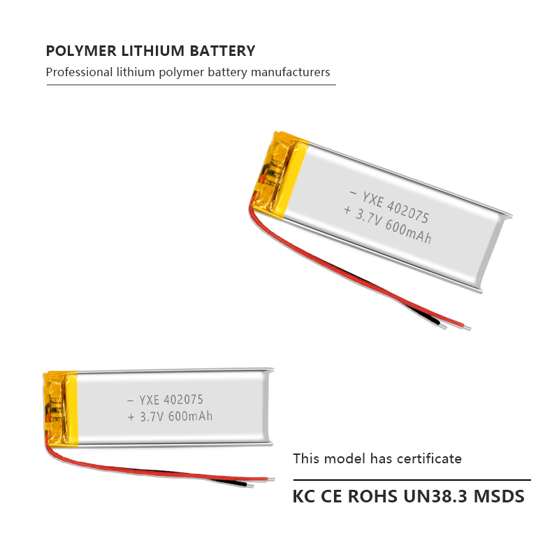 3.7 V Li-ion Battery 402075-600mah